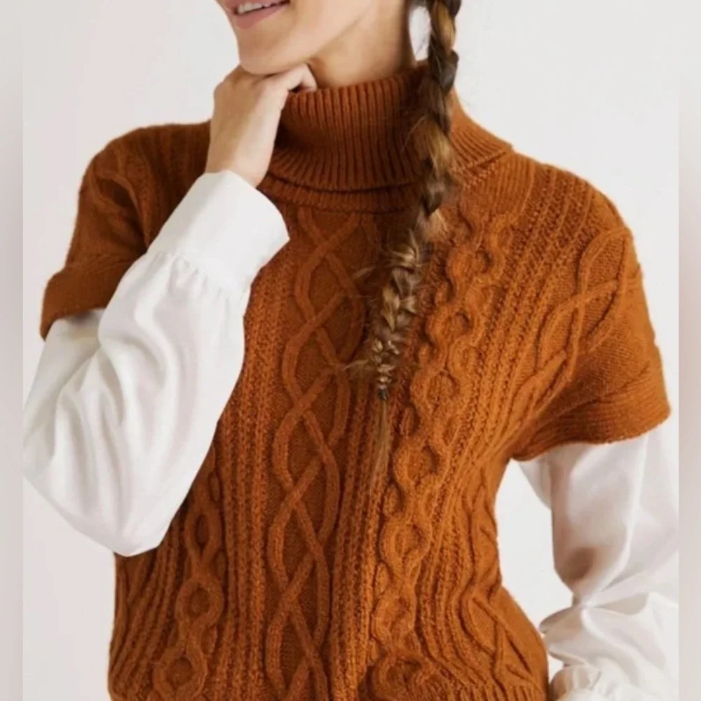 Anthropologie Layered Cable Knit Twofer Turtleneck Sweater - Picture 2 of 7